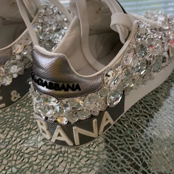 Dolce & Gabbana Portofino Crystal Embellished Leather Sneakers - Picture 16 of 16